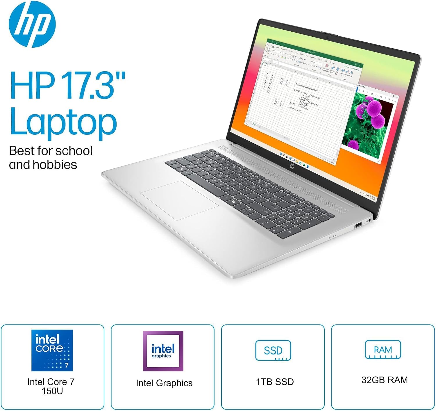 HP 17 inch Touchscreen Laptop (17.3' HD+, Intel 10-Core i7 150U (> Ultra 5 125U), 32GB RAM, 1TB SSD) for Business, Home, Students, Narrow Bezel, Webcam, Fast Charge, Wi-Fi 6, Win 11 Home w/Copilot
