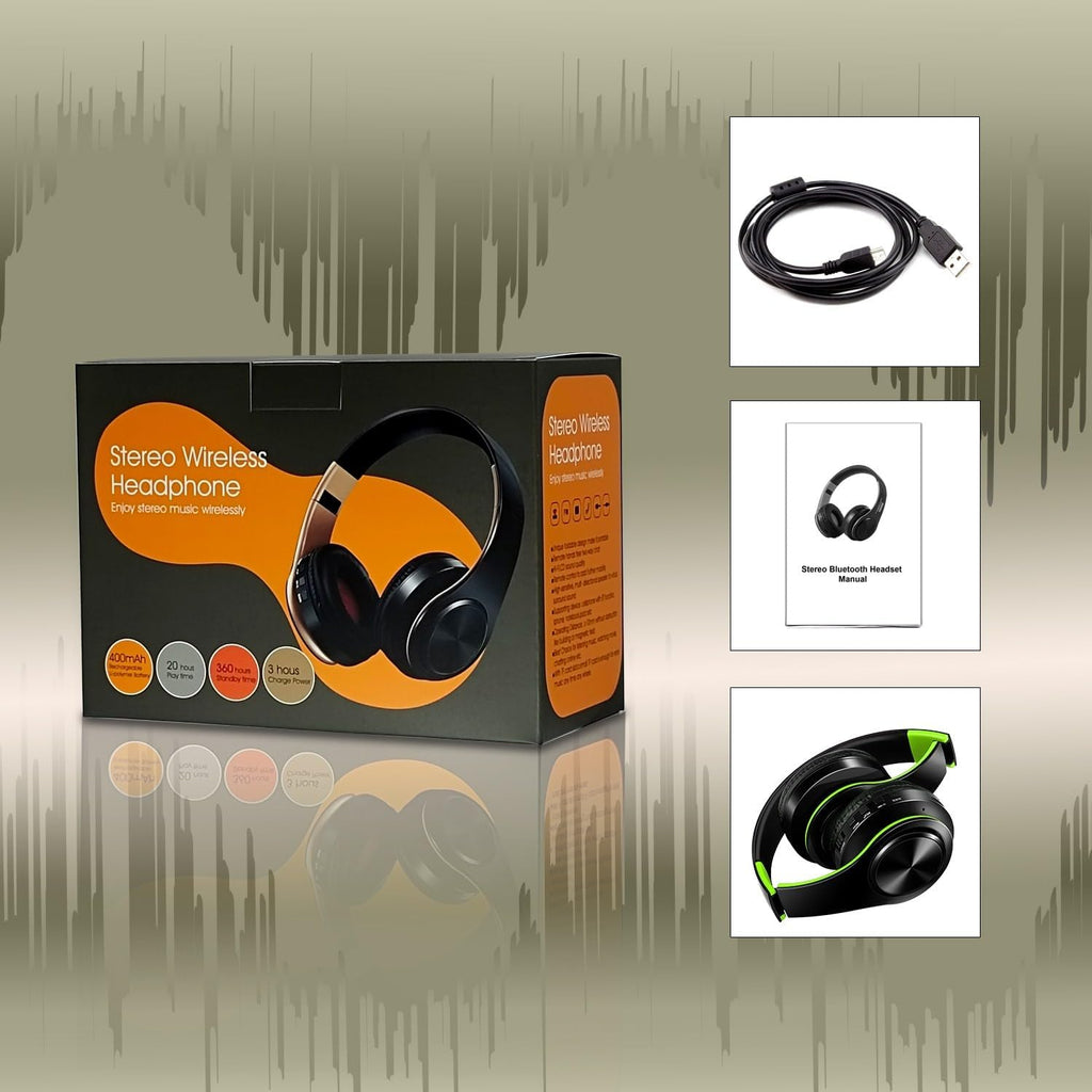 Bluetooth Headphones, Chat- Comfortable Over Ear Stereo Headphsets with Mic, Soft Earmuffs/Foldable/SD/TF, 20H Playtime, Great for Music/OFC/Tour/Gym/Game (10 pcs Green Colors)