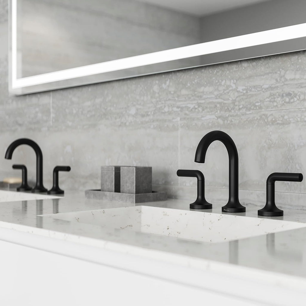 Pfister Zeelan Bathroom Sink Faucet, 8-Inch Widespread, 2-Handle, 3-Hole, NSF Certified, Matte Black Finish, LF049ZLB
