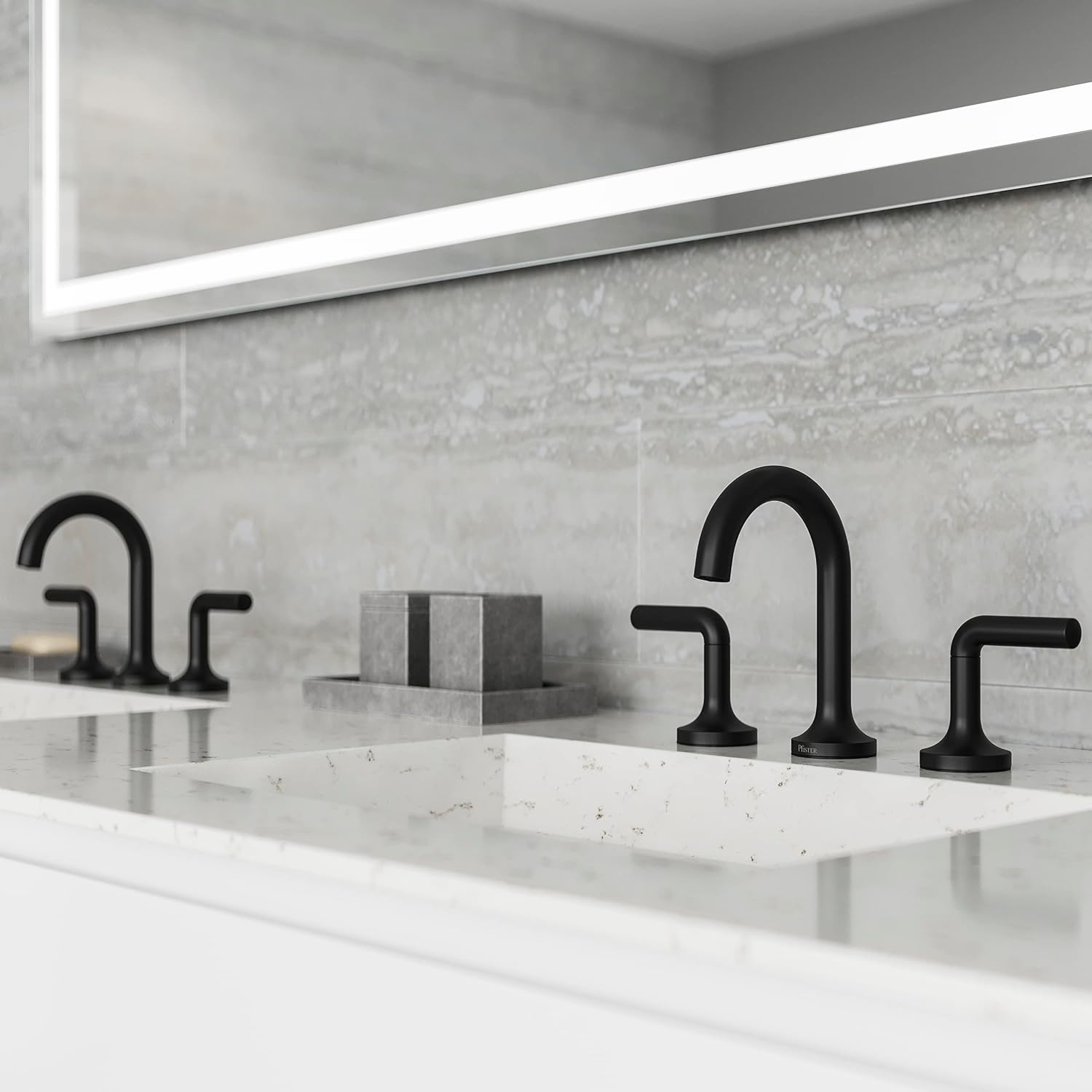 Pfister Zeelan Bathroom Sink Faucet, 8-Inch Widespread, 2-Handle, 3-Hole, NSF Certified, Matte Black Finish, LF049ZLB