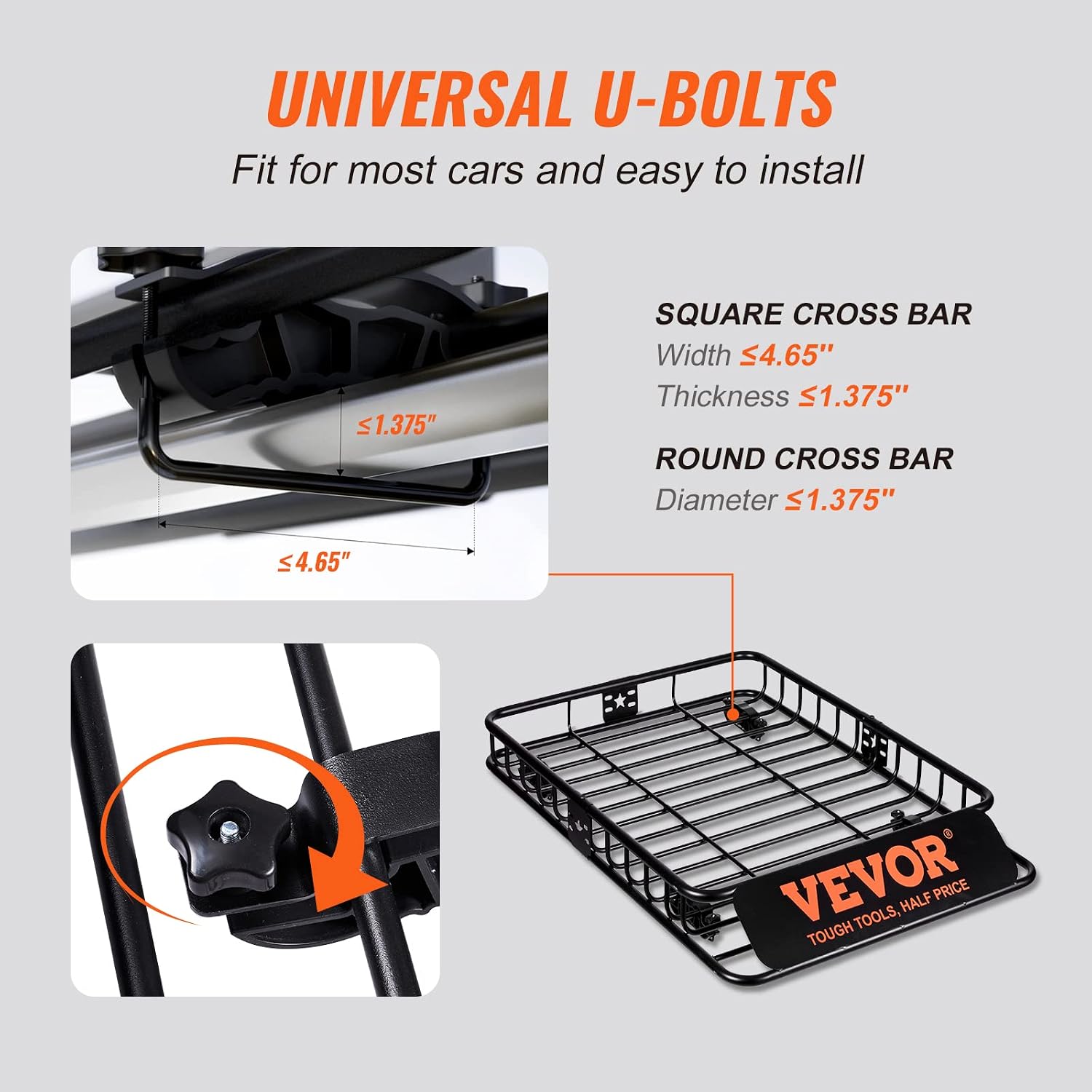 VEVOR Roof Rack Cargo Basket, 51' x 36' x 5' Rooftop Cargo Carrier w/ 15 Cu Ft Waterproof Cargo Bag, 200 LBS Capacity Universal Rack Carrier for SUV, Truck, Pickup