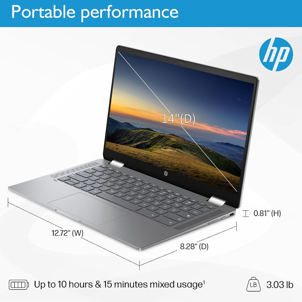 HP Chromebook Plus x360 Laptop 14' 2 in 1 Touchscreen Business Laptop for Student Intel Core i3 N305 8GB RAM 256GB UFS Backlit KB Wi-Fi 6 Chrome OS w/Google AI