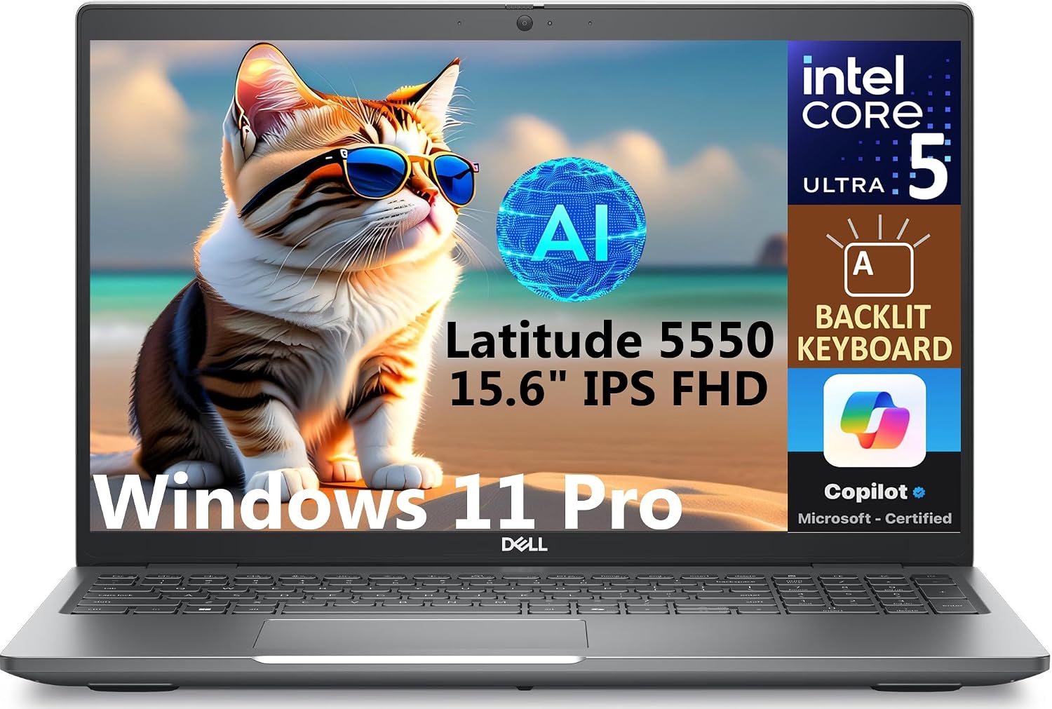 Dell 2025 Latitude 5550 15.6 Inch Business AI Laptop, IPS FHD Display, Ultra 5-125U Processor, 16GB DDR5, 512GB SSD, Graphics, Backlit Keyboard, 2 Thunderbolt 4, WiFi 6E, Bluetooth 5.3, Win11Pro