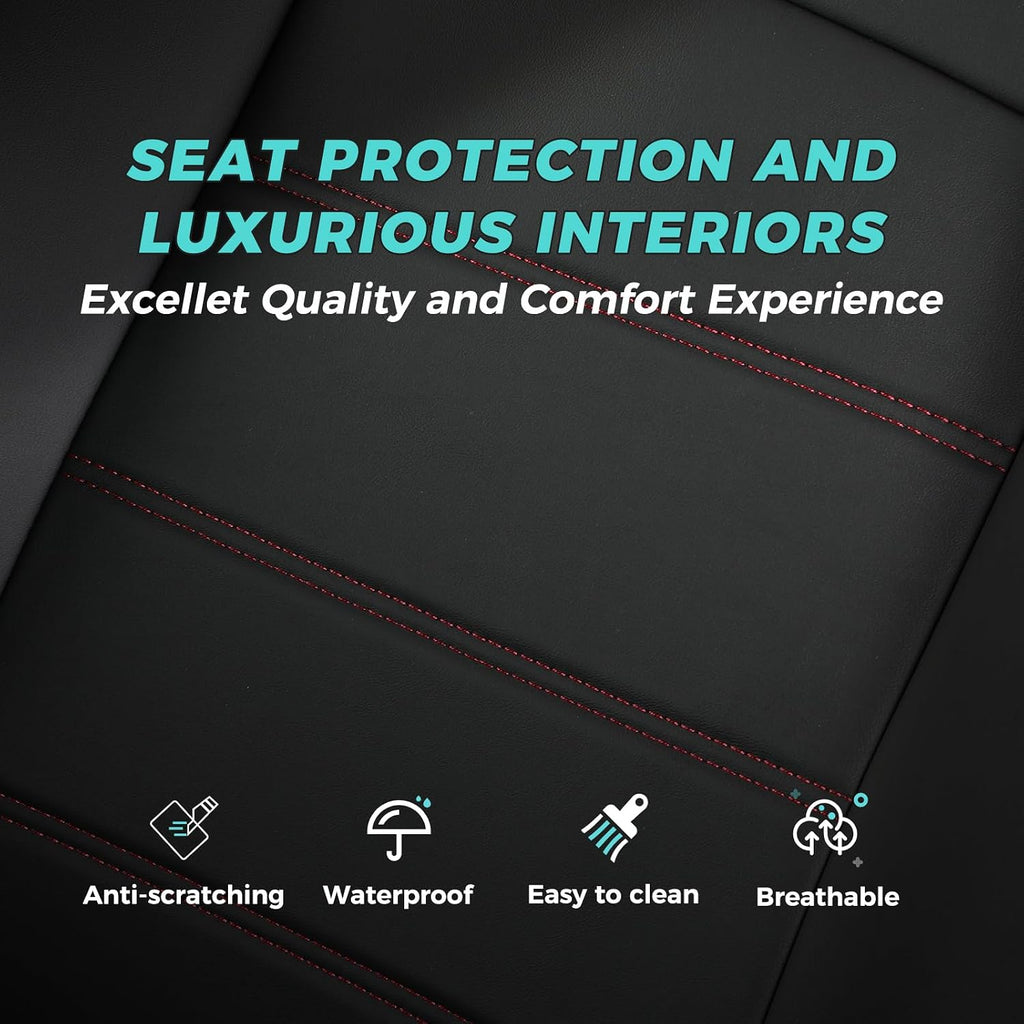 Seat Covers for Honda Civic Sedan Sport 2022 2023 2024 & LX 2022-2026, Custom Faux Leather Car Seats Cover Full Set Waterproof - Black Red Line (Solid Rear Seatback - NO Rear Armrest)