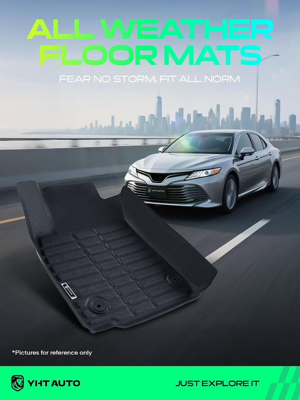 YHTAUTO Automotive All Weather Floor Mats Compatible with Lexus ES350 2007-2012, TPE Floor Liners All-Weather Protection Custom Fit, 1st & 2nd Row, Set of 3 Black