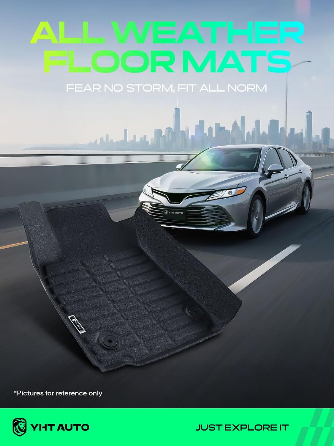 YHTAUTO Automotive All Weather Floor Mats Compatible with Lexus ES350 2007-2012, TPE Floor Liners All-Weather Protection Custom Fit, 1st & 2nd Row, Set of 3 Black