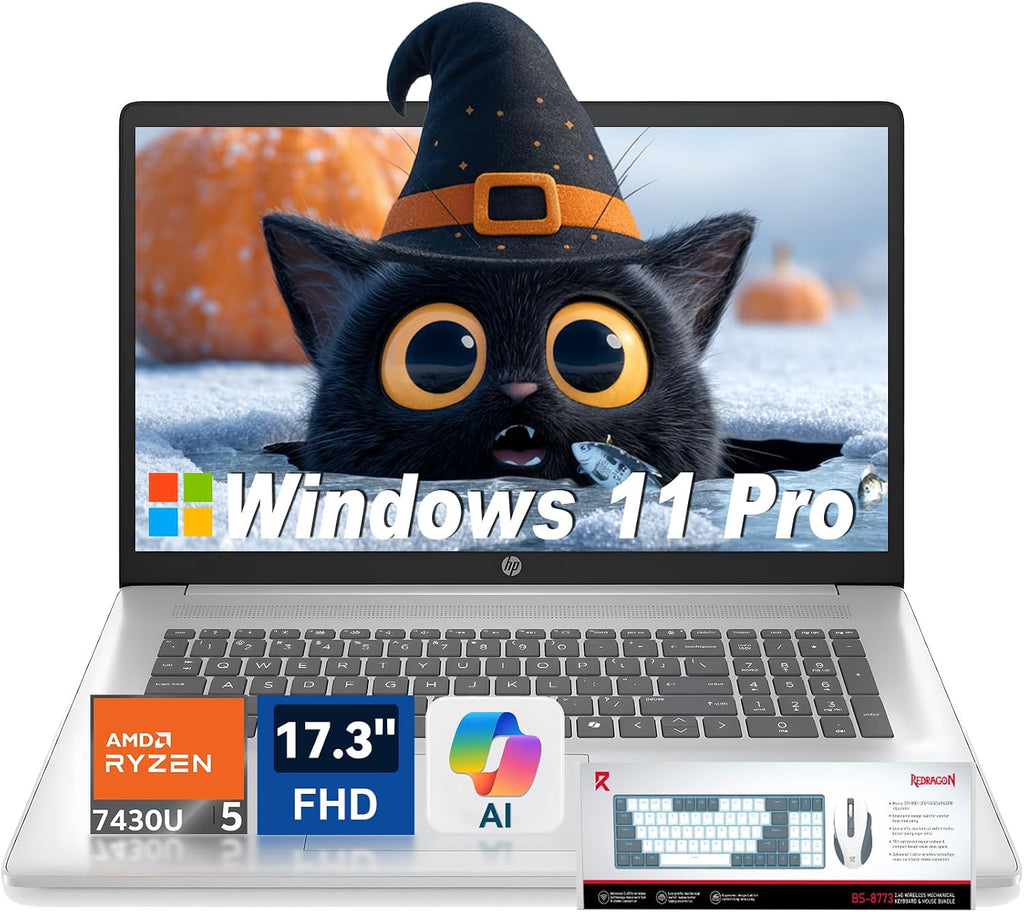 HP 17 Laptop for College Student & Business, Powerful Processor AMD Ryzen 5, 17.3 inch FHD Display, 16GB RAM + 1TB SSD, Windows 11 Pro, Copilot AI, Numeric Pad, Patented KB Kit