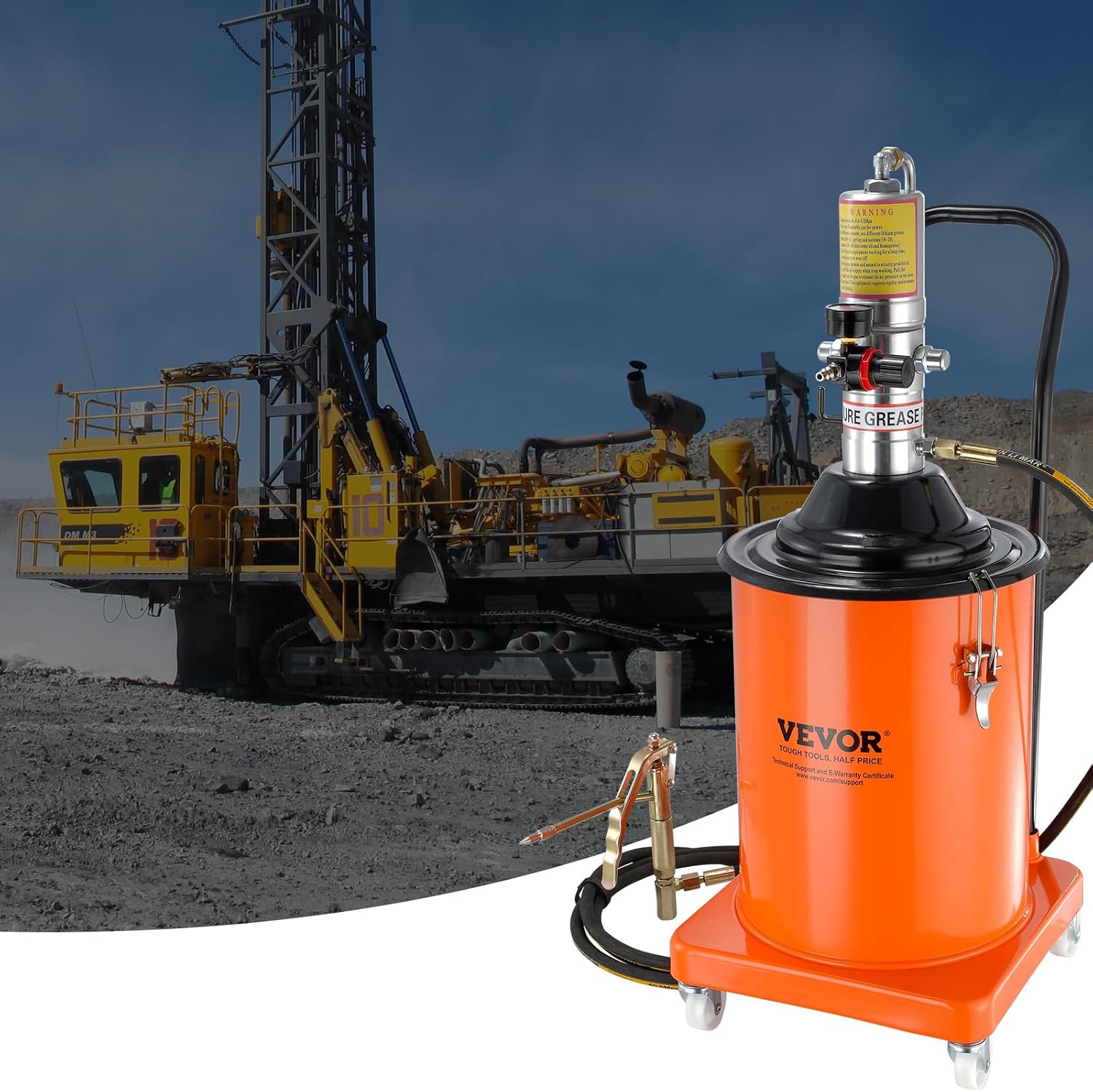 VEVOR Grease Pump, 5 Gallon Air Grease Pump with 13 ft High Pressure Hose and Grease Gun, 20L Pneumatic Grease Pump with Wheels, Portable Lubrication Grease Pump