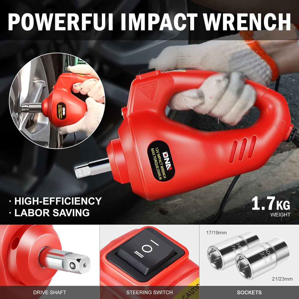 DNA Motoring 3T Portable Electric Scissor Lift Jack Kit - 4.7'' - 13.8''(12-35cm) 12V Lifting Range Electric Car Jack & Impact Wrench for Auto Sedan SUV Repair, TOOLS-00281