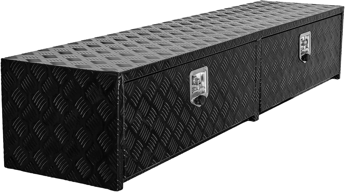 VEVOR Truck Tool Box, 72 x 13 x 16 Inch, Black Aluminum Tread Topsider Toolbox with Dual Drop Doors, Heavy Duty Lockable Storage and Organization Box with Latch, Corrosion-Resistant, for Truck Bed