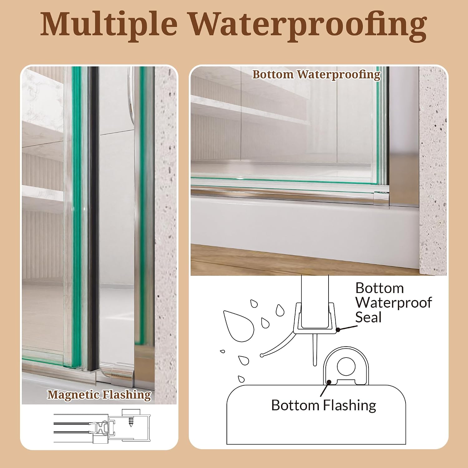 23-24' W x 72' H Semi-Frameless Chrome Shower Door, ANSI/SGCC Certified 6mm Clear Tempered Glass, Pivot Swing Bathroom Door with Reversible Installation, Waterproof for Small Space