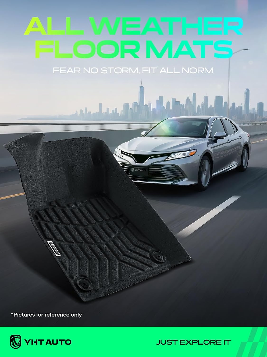 YHTAUTO Automotive All Weather Floor Mats Compatible with Cadillac CTS 2014-2019 Sedan, TPE Floor Liners All-Weather Protection Custom Fit, 1st & 2nd Row, Set of 3 Black