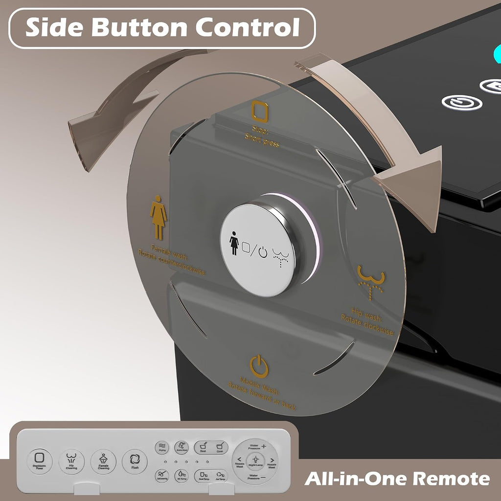 WinZo Square Smart Toilet Bidet For Modern Bathroom,Diamond-shaped Sleek Design Elonagted Rectangle 17' Comfort Bowl (Black)