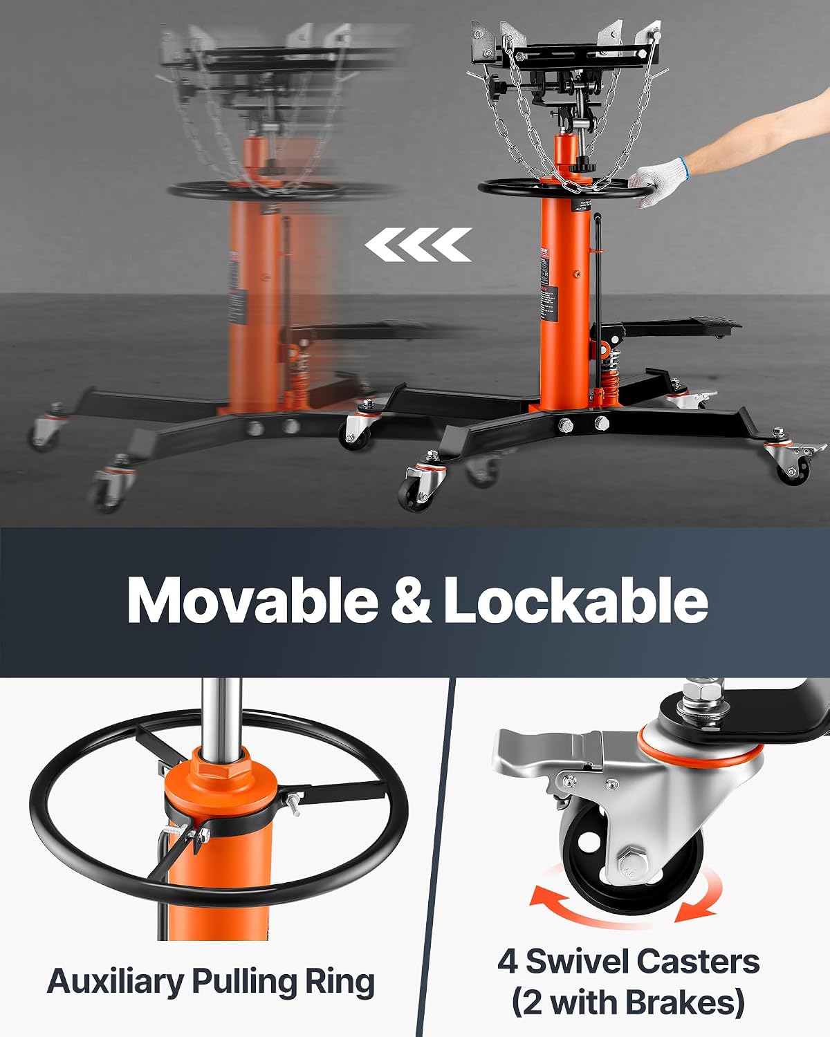 VEVOR Transmission Jack, 1322 LBS Hydraulic Telescoping Transmission Jack, 32'-67' High Lift Transmission Jack Stand with Foot Pedal, 360° Swivel Wheel