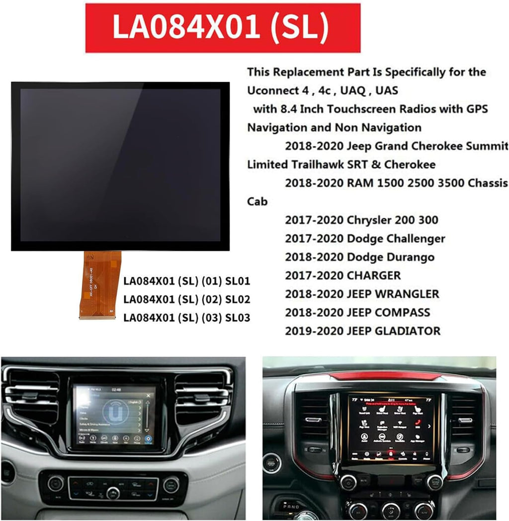 2026 NEW Upgraded Gel-Free 8.4' UConnect 4C UAQ Screen Radio Navigation with Mounting Tool Replacement Compatible Fit for Dodge RAM Jeep Chrysler 2017-2021 Replace OEM # LA084X01(SL)(02)