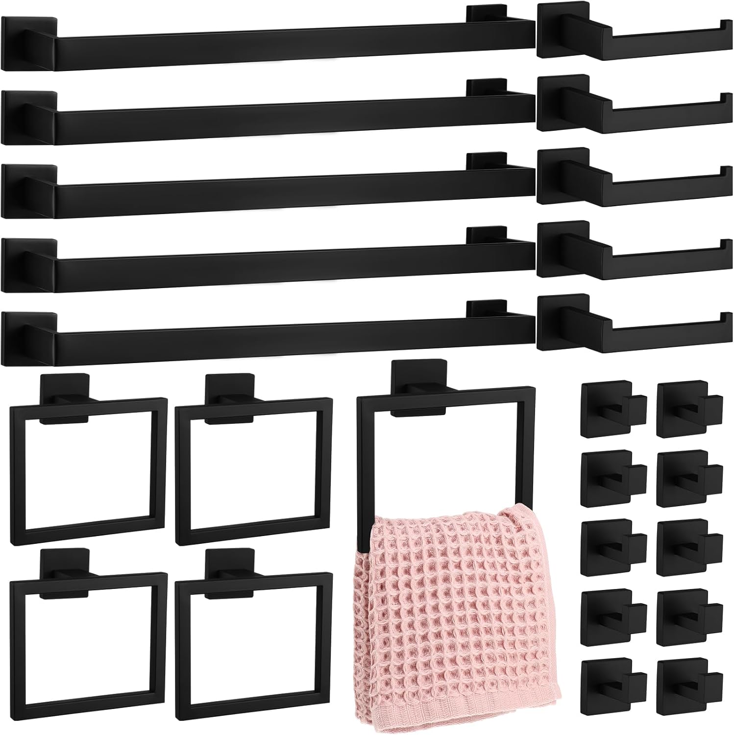 Gisafai 25 Pcs Black Bathroom Hardware Accessories Set 23.6 Inch Bath Towel Bar Kit Stainless Steel Bathroom Hardware Set Towel Racks Ring Robe Hooks Paper Holder for Wall Mounted