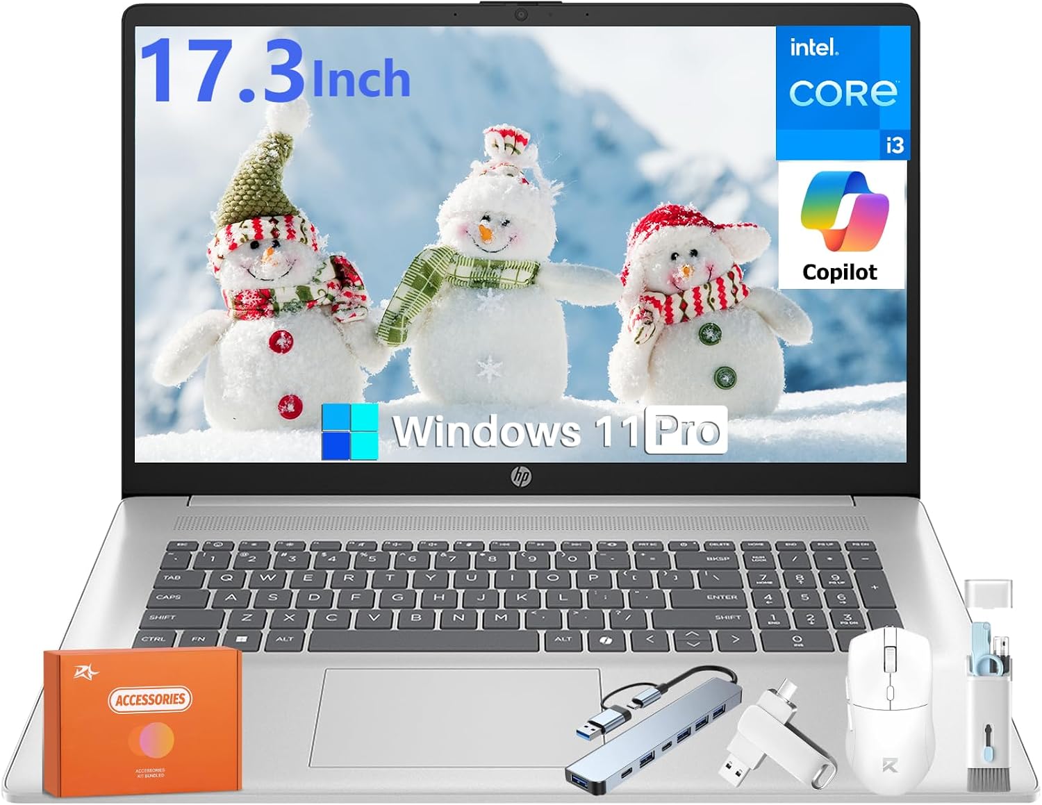HP 2025 17 Inch Laptop Compurter, Intel 8-Core Processor, 32 GB RAM, 2 TB SSD, 17.3' HD+ IPS Anti-Glare Display, Business & Student, Fast Charge, Silver, Copilot AI, Windows 11 Pro, W/Accessories