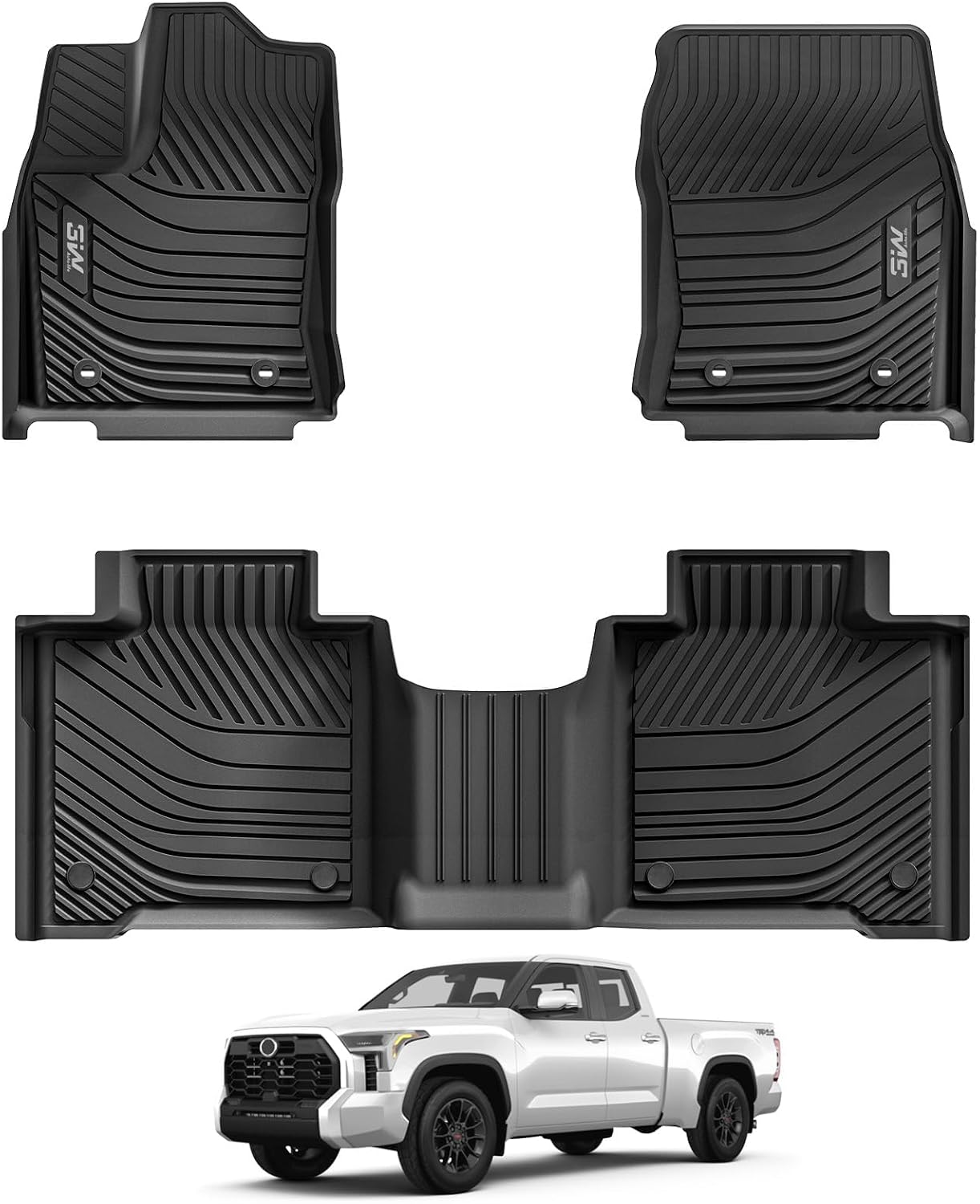 3W Floor Mats Fit 2022-2026 Toyota Tundra CrewMax Cab, TPE All Weather Custom Fit Floor Liner for Tundra SR/SR5/TRD PRO/Limited/Platinum/Castone Accessories Car Mats Easy Clean