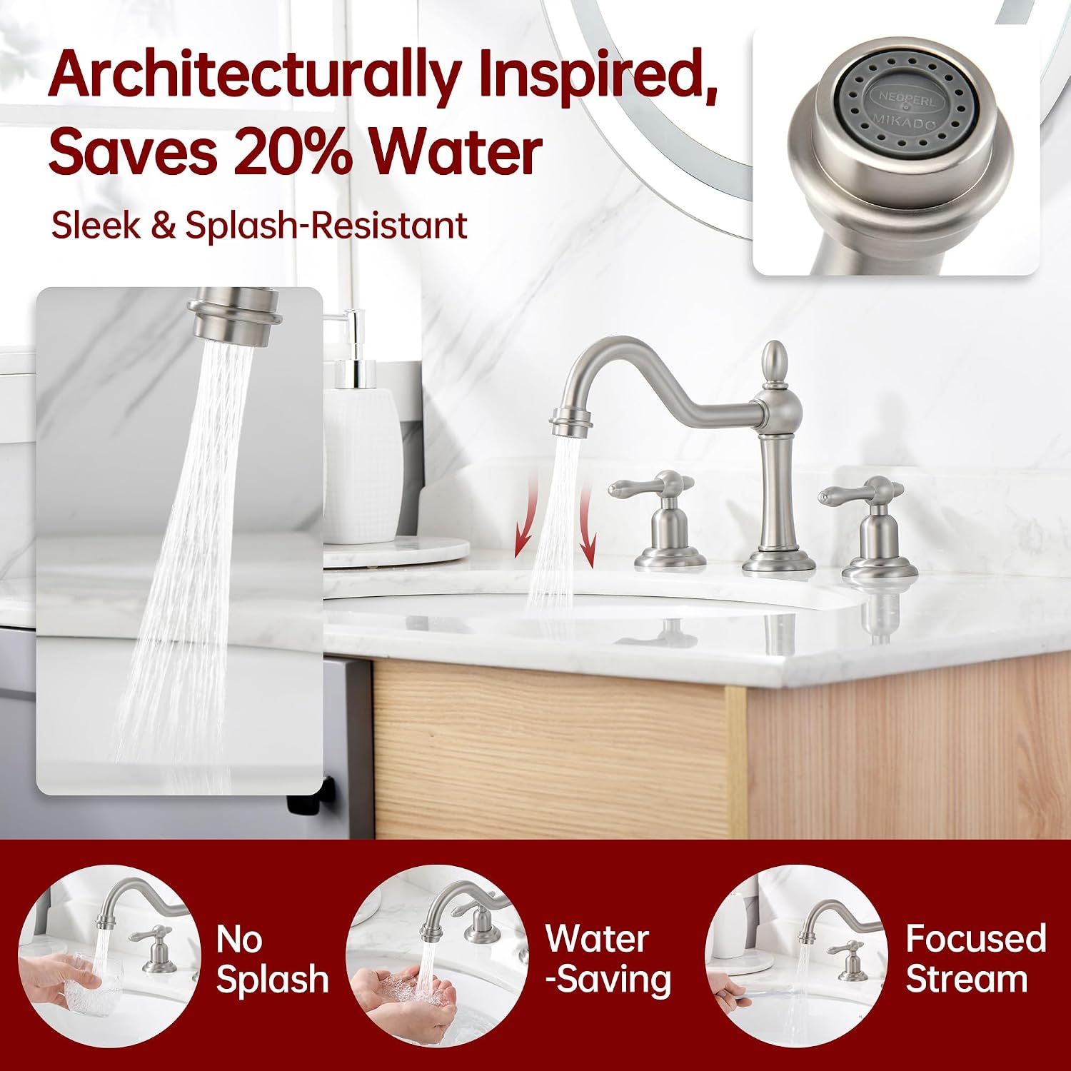 sumerain Vintage 8' Widespread Bathroom Faucet 3 Hole, 2 Handle Basin Faucet Brushed Nickel