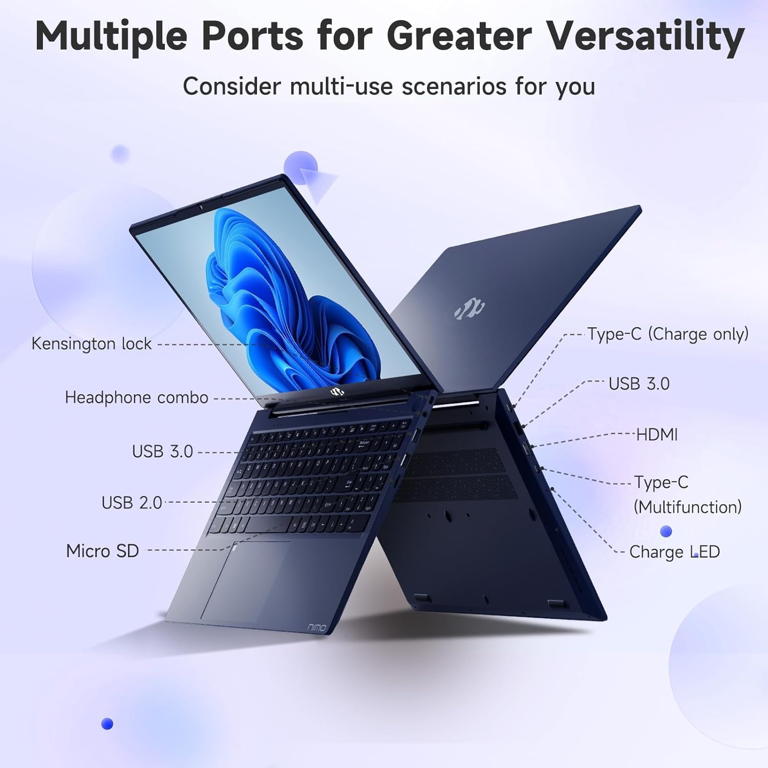 NIMO 15.6' FHD IPS Student-Laptop-Computer - Intel Core i3-1215U(Beat i5-1135G7, 6 Cores Up to 4.4GHz), 8GB RAM 256GB SSD, 65W Type-C, 2 Years Warranty, Fingerprint, Backlit Keyboard, Wi-Fi 6, BT5.2