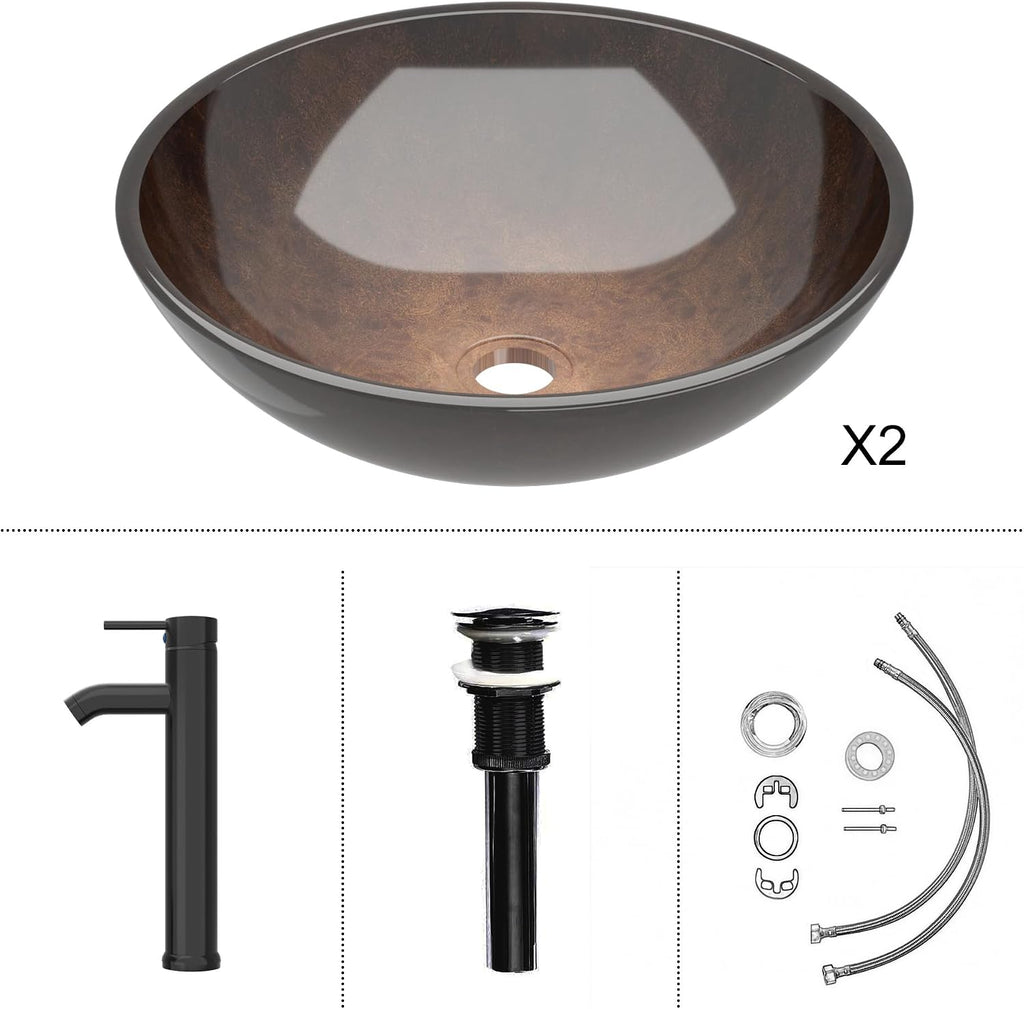 UEV 48' Bathroom Vanity with Sink Combo, Modern Freestanding Sink Cabinet with 3 Drawers, Stylish Bathroom Vanity Cabinet, Grooved Door, Metal Handles,Vessel Sink (Bronze Round Bowl, 48''Black)
