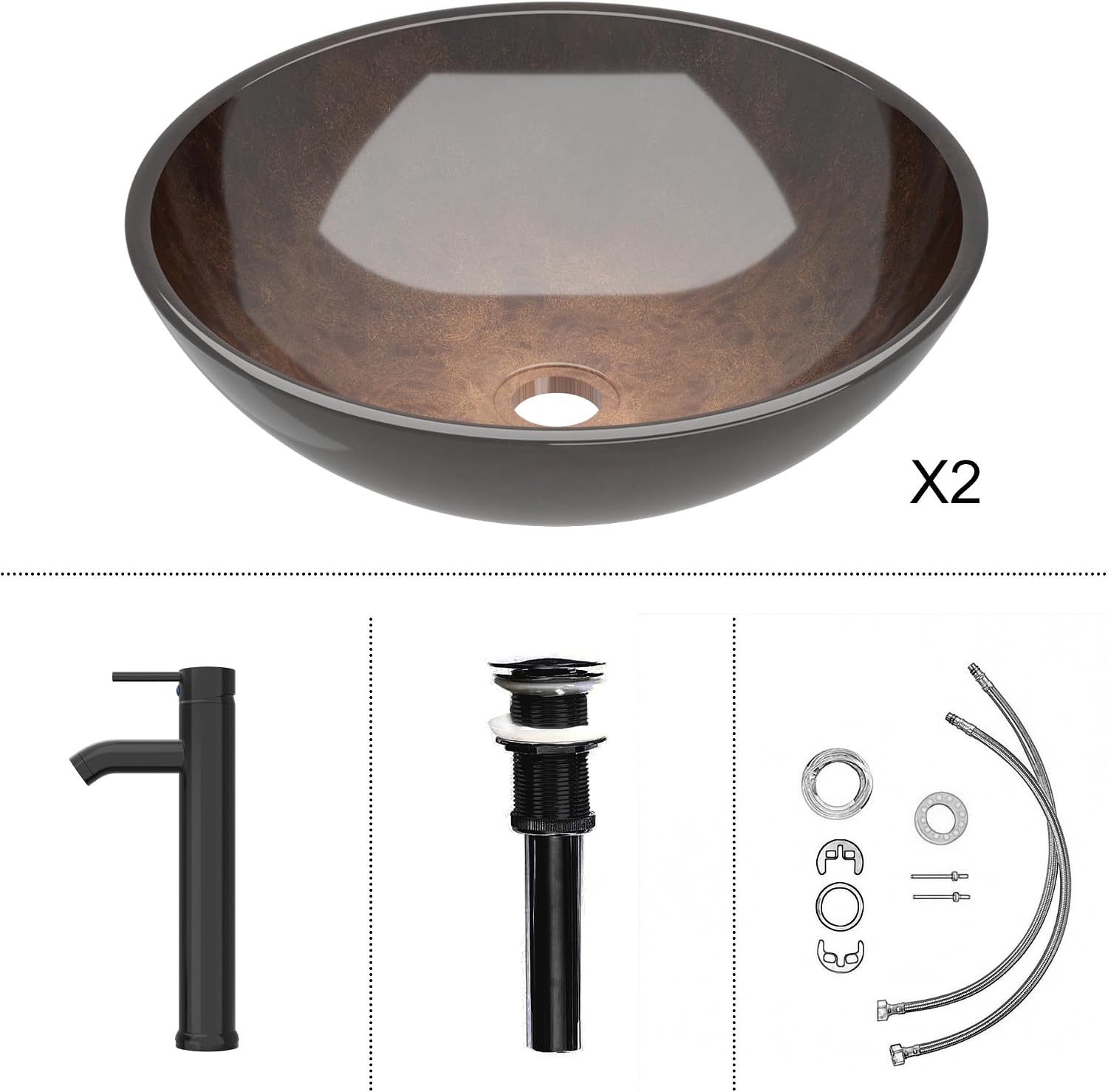 UEV 48' Bathroom Vanity with Sink Combo, Modern Freestanding Sink Cabinet with 3 Drawers, Stylish Bathroom Vanity Cabinet, Grooved Door, Metal Handles,Vessel Sink (Bronze Round Bowl, 48''Black)
