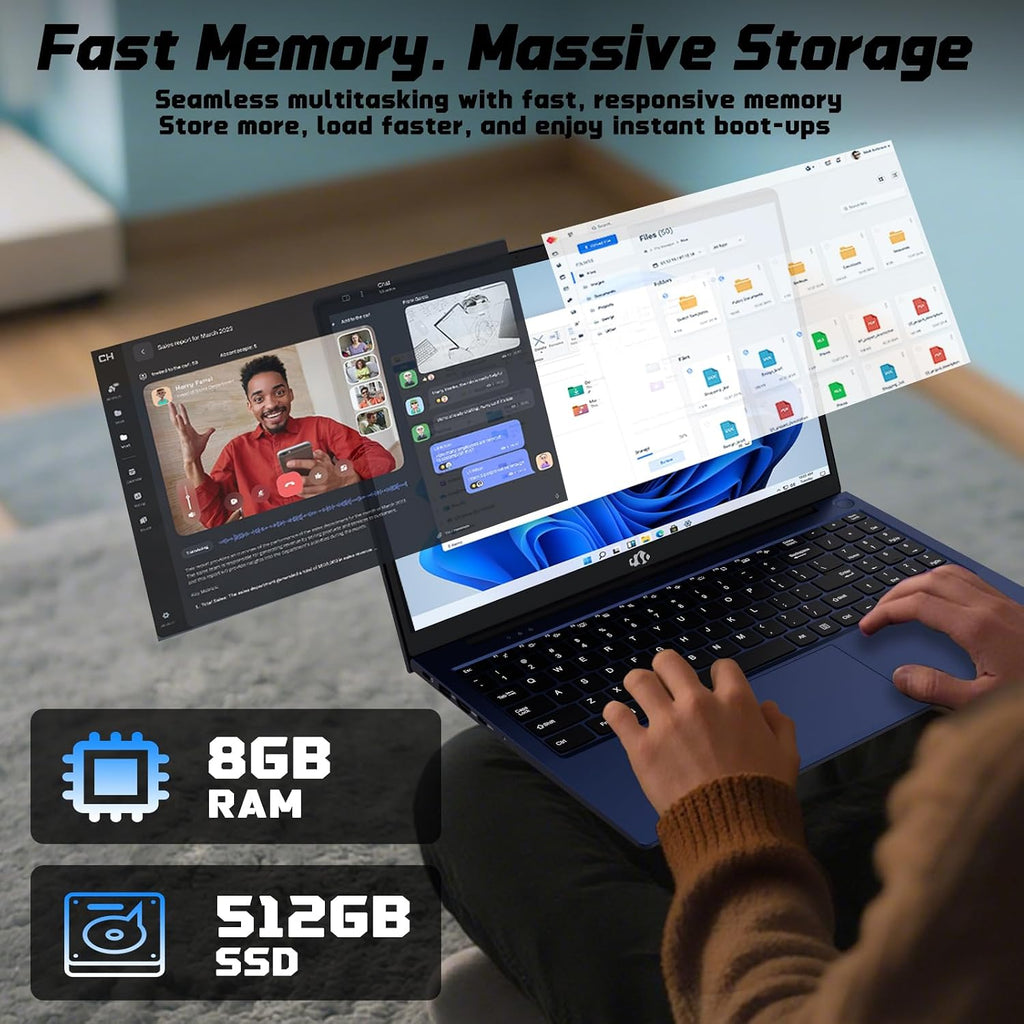 NIMO 17.3' FHD IPS Student-Laptop-Computer - 8GB RAM 512GB SSD Intel Pentium N100(Beat to i3-1115G4, 4 Cores Up to 3.4GHz), 65W Type-C, 2 Years Warranty, Fingerprint, Backlit Keyboard, Wi-Fi 6, BT5.2