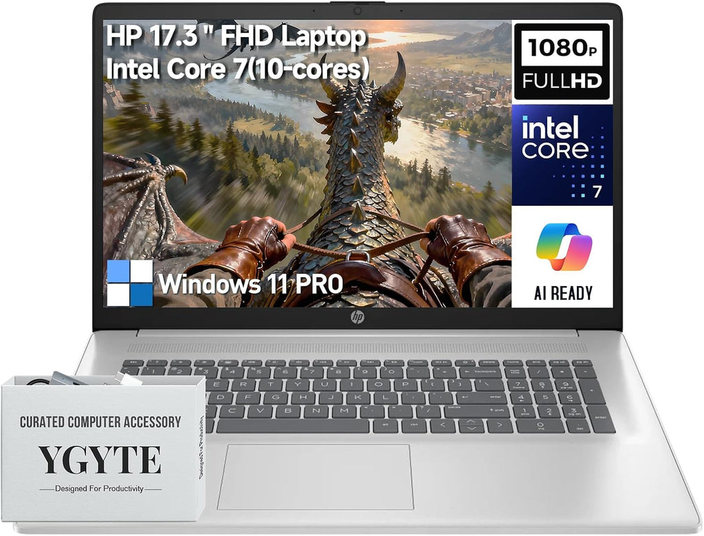 HP 17 Inch Laptop Computer, 17.3' FHD IPS Business Laptop PC, Intel Core 7 (10-Cores, Beats i7-1355U), Windows 11 Pro 32GB RAM 2TB SSD, 10-Key Number Pad, for Business & Home