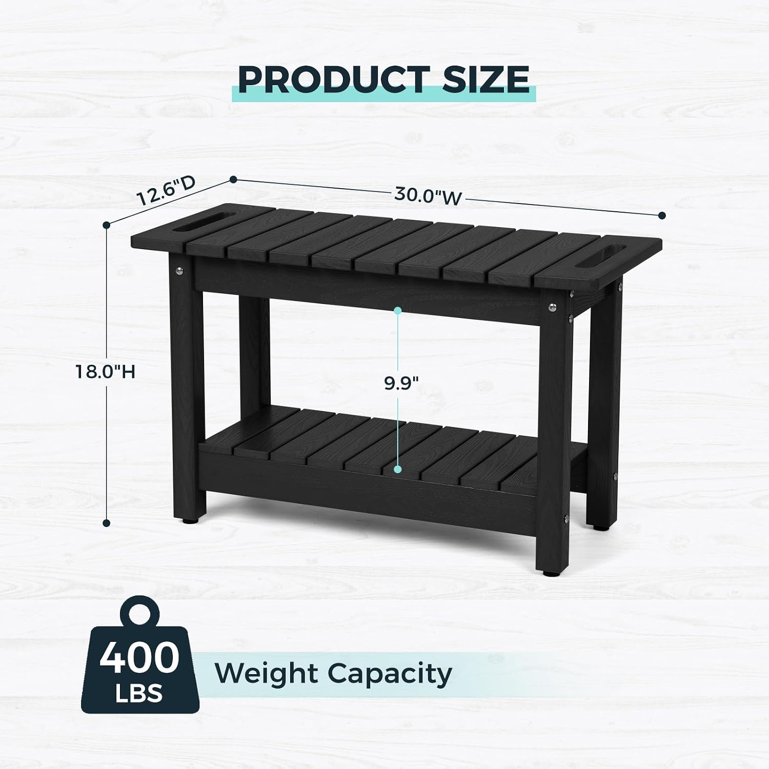 30' Shower Bench, Waterproof Poly Lumber Shower Stool for Shaving Legs, Shower Chair Seat Holds up to 400lbs, Bathroom Bench for Inside Shower, Non-Slip (Black)