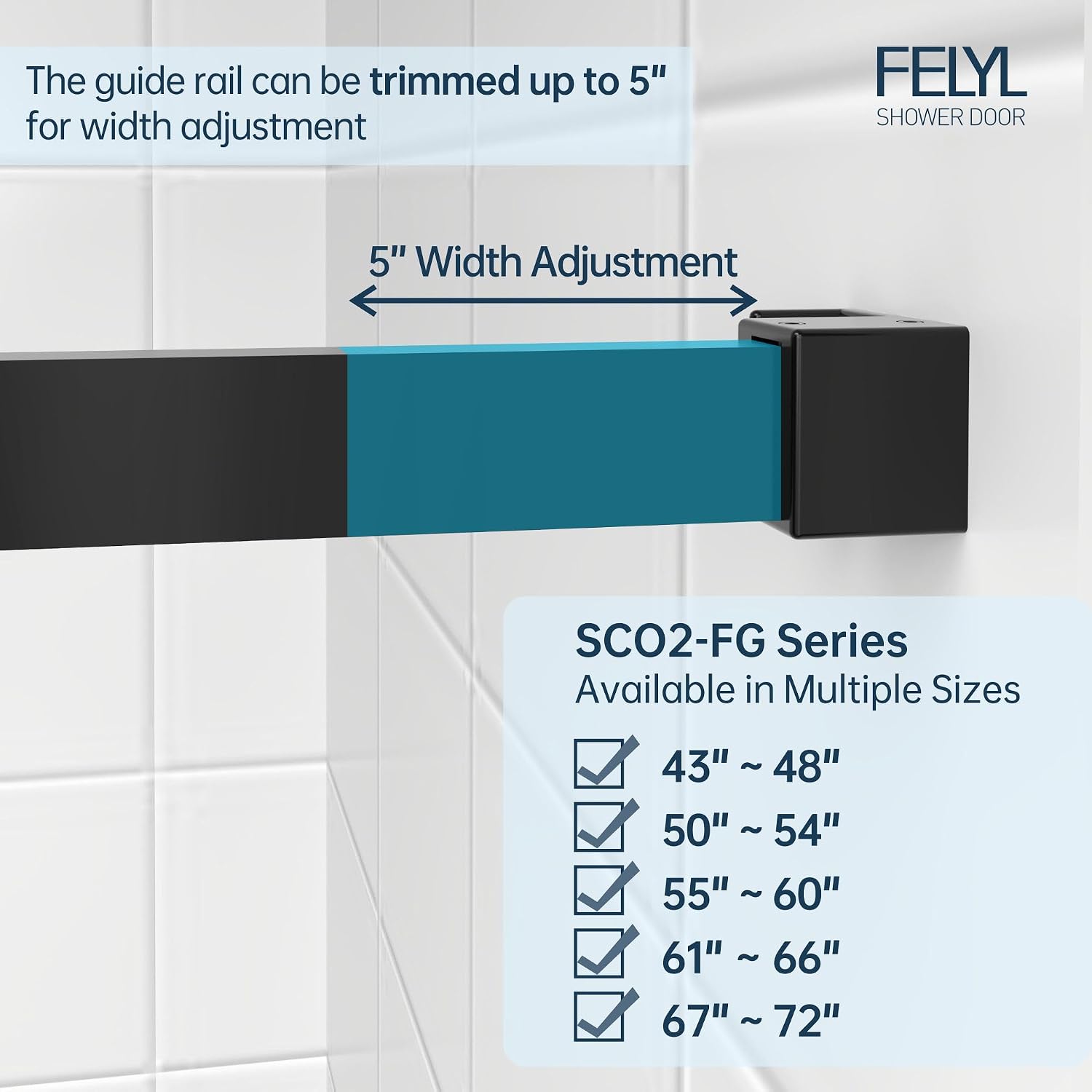 Frosted Black Sliding Shower Door 55-60' W x 72' H, Single Sliding Door, Frameless, 1/4'(6mm) Tempered Glass, Reversible Installation