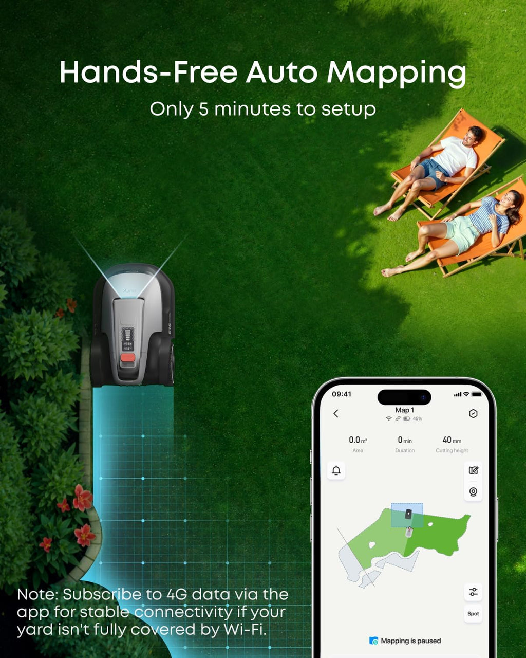 eufy Robot Lawn Mower E15, Auto Mapping,Pure Vision Navigation, Wire Free RTK Free, Multi-Zone Management, AI 3D Obstacle Avoidance, GPS Anti-Theft, 0.2 Acres, 18° Slope, App Control
