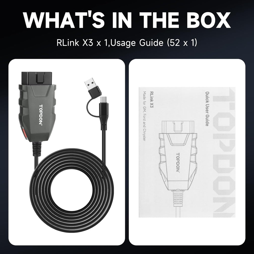 TOPDON 3-in-1 USB OBD2 Adapter for FORScan, High-Speed Enhanced J2534 VCI for GM/Ford/Chrysler, J2534 Pass-Thru OEM Functions and Diagnostic Tool, for J2534/CAN FD, RLink X3, No OE Software Provided