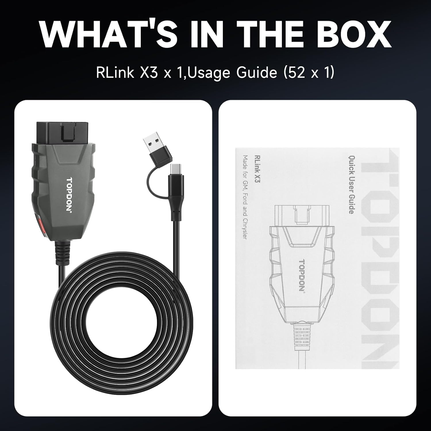 TOPDON 3-in-1 USB OBD2 Adapter for FORScan, High-Speed Enhanced J2534 VCI for GM/Ford/Chrysler, J2534 Pass-Thru OEM Functions and Diagnostic Tool, for J2534/CAN FD, RLink X3, No OE Software Provided