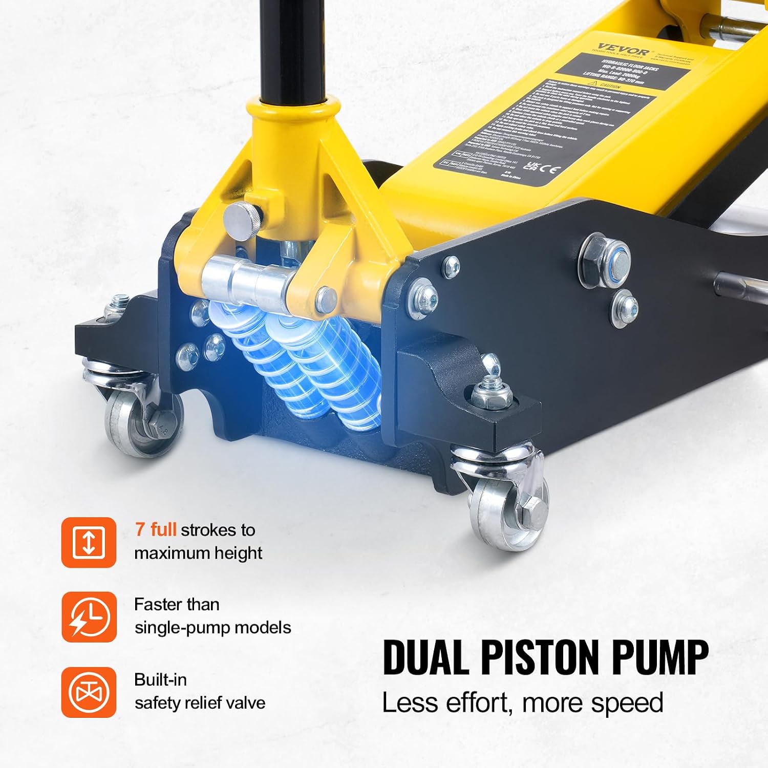 VEVOR Low Profile Floor Jack 2 Ton (4400 lbs), Heavy Duty Aluminum Hydraulic Racing Floor Jack, Hydraulic Car Jack, Dual Piston Quick Lift Pump, 3.2'-14.6' Height Lifting Range (Yellow)