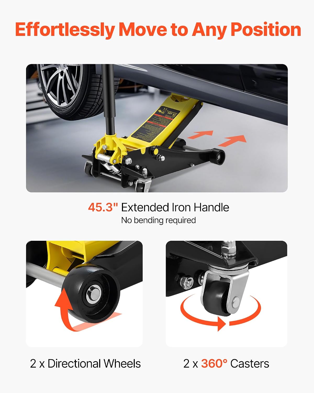 VEVOR 3 Ton Low Profile Floor Jack | Heavy-Duty Racing, Dual Pistons Quick Lift Pump, Lifting Range 3.35'-19.69'