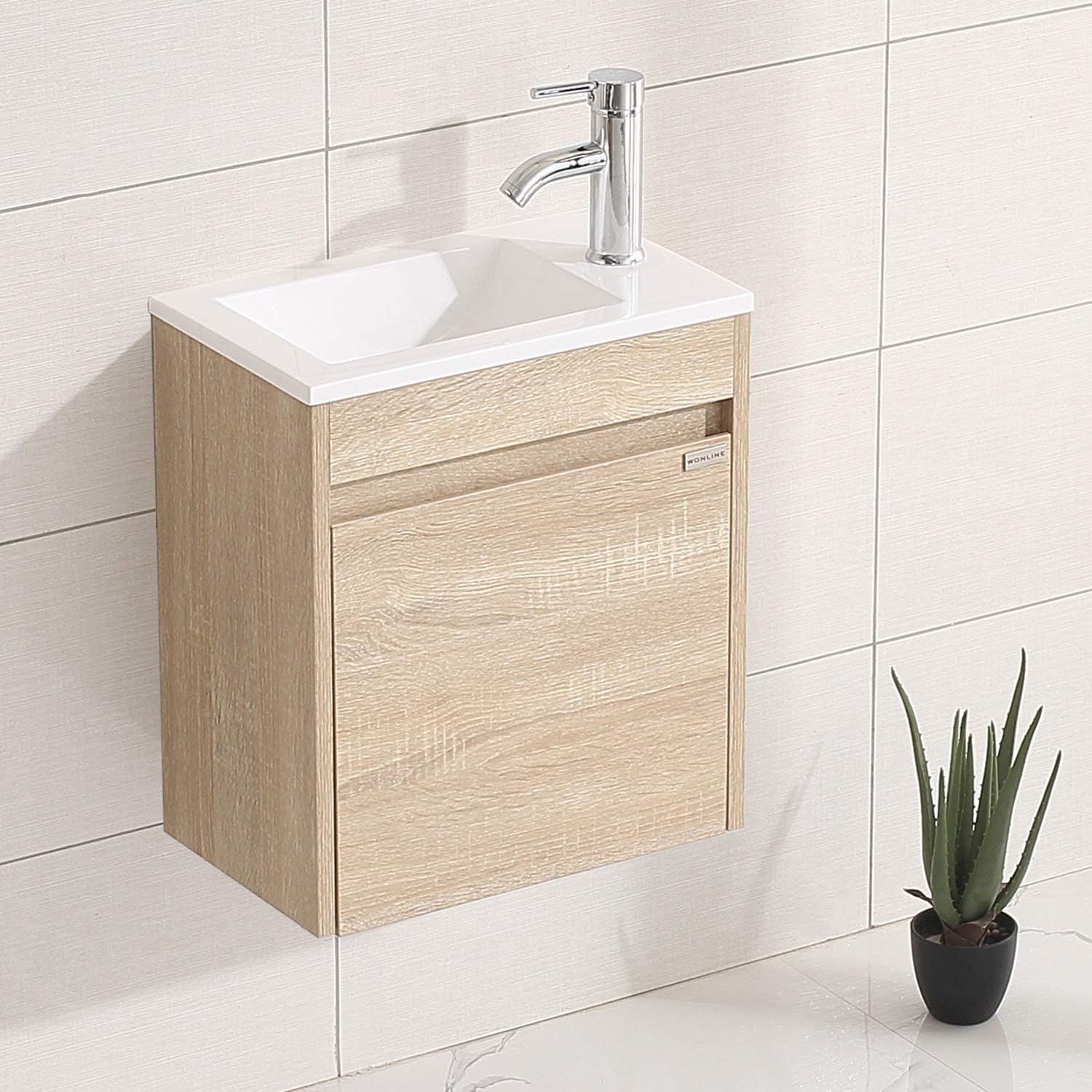 wonline 16' Single Sink Bathroom Vanity, Floating Modern Bathroom Vanity with Sink for Small Space