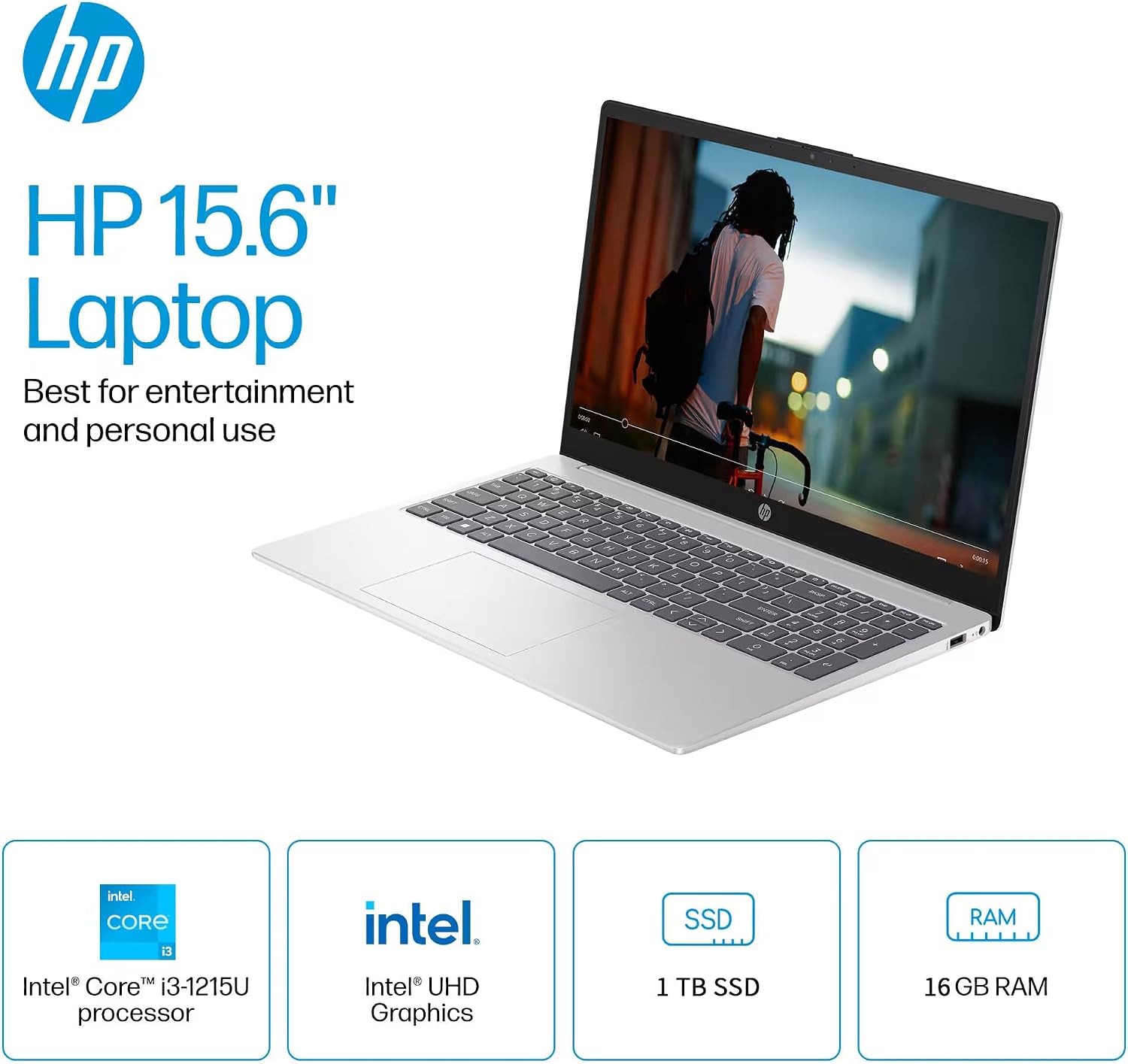 HP 15.6' Touchscreen Business & Student Laptop Computer, Lifetime Office Pro, HD Touch-Screen, Intel 6-core i3-1215U, 16 GB RAM, 1 TB SSD, Long Battery Life, Wi-Fi 6E, Windows 11 Pro w/AI Copilot
