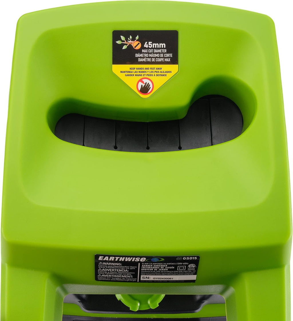 Earthwise GS015 15-Amp Electric Corded Chipper/Shredder with Collection Bag
