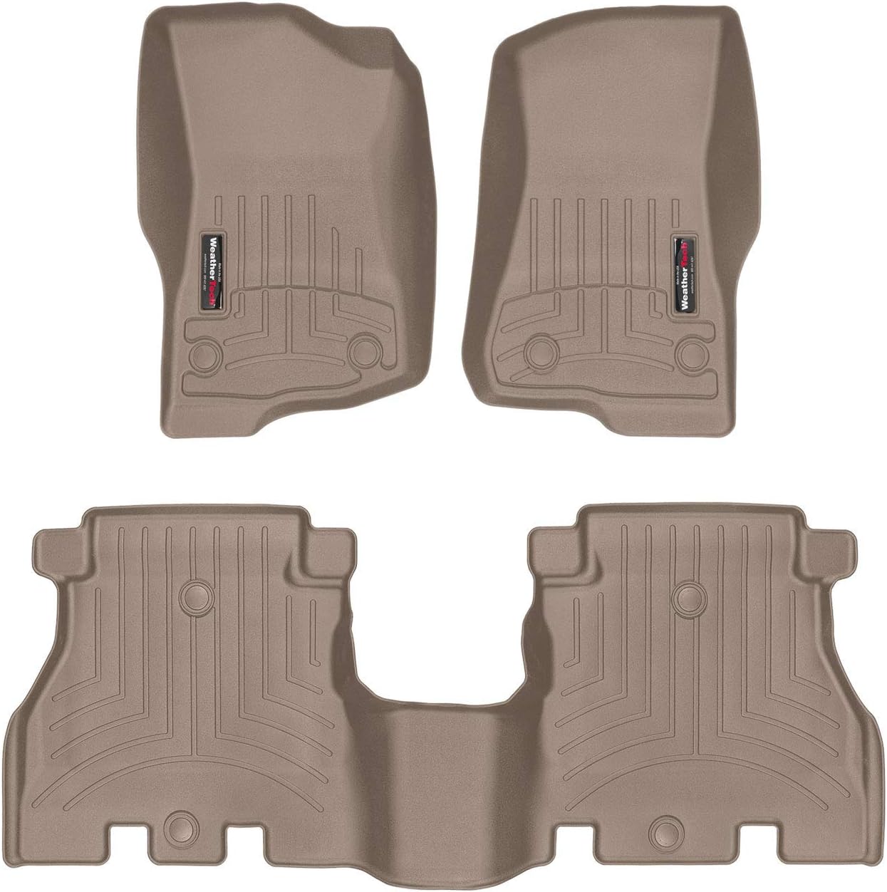 WeatherTech Custom Fit FloorLiners for Jeep Wrangler 4-Door Rubicon 392, Wrangler 4-Door, Wrangler Unlimited 4-Door - 1st & 2nd Row (451313-1-2), Tan