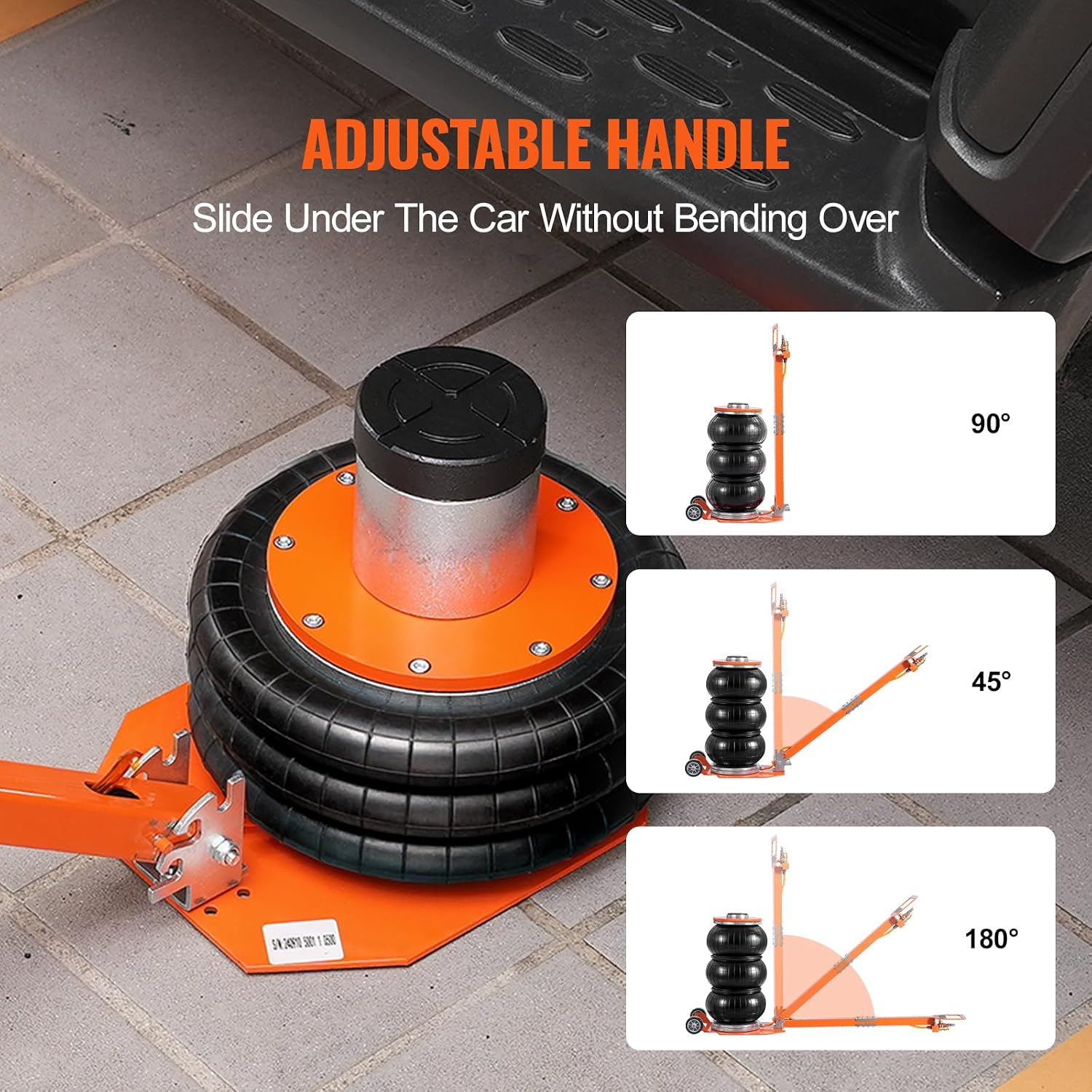VEVOR Air Jack, 3 Ton/6600 lbs Triple Bag Air Jack, with Heightened Column Lifting Up to 21.3 Inch & Adjustable Handle, with Thick Rubber Pad, 1-6S Lifting Pneumatic Bag Jack Fits for Car, SUV