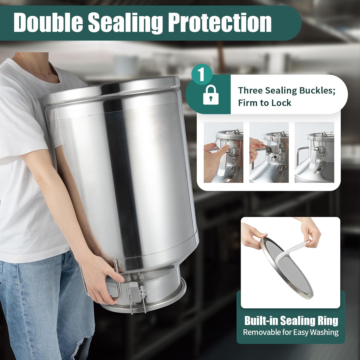 60L Ice Bucket with Lid,Champagne Bucket with Sealed Lid and Portable Handle, Ice Bucket for Freezer,Stainless Steel Milk Bucket,Liquid Storage Container