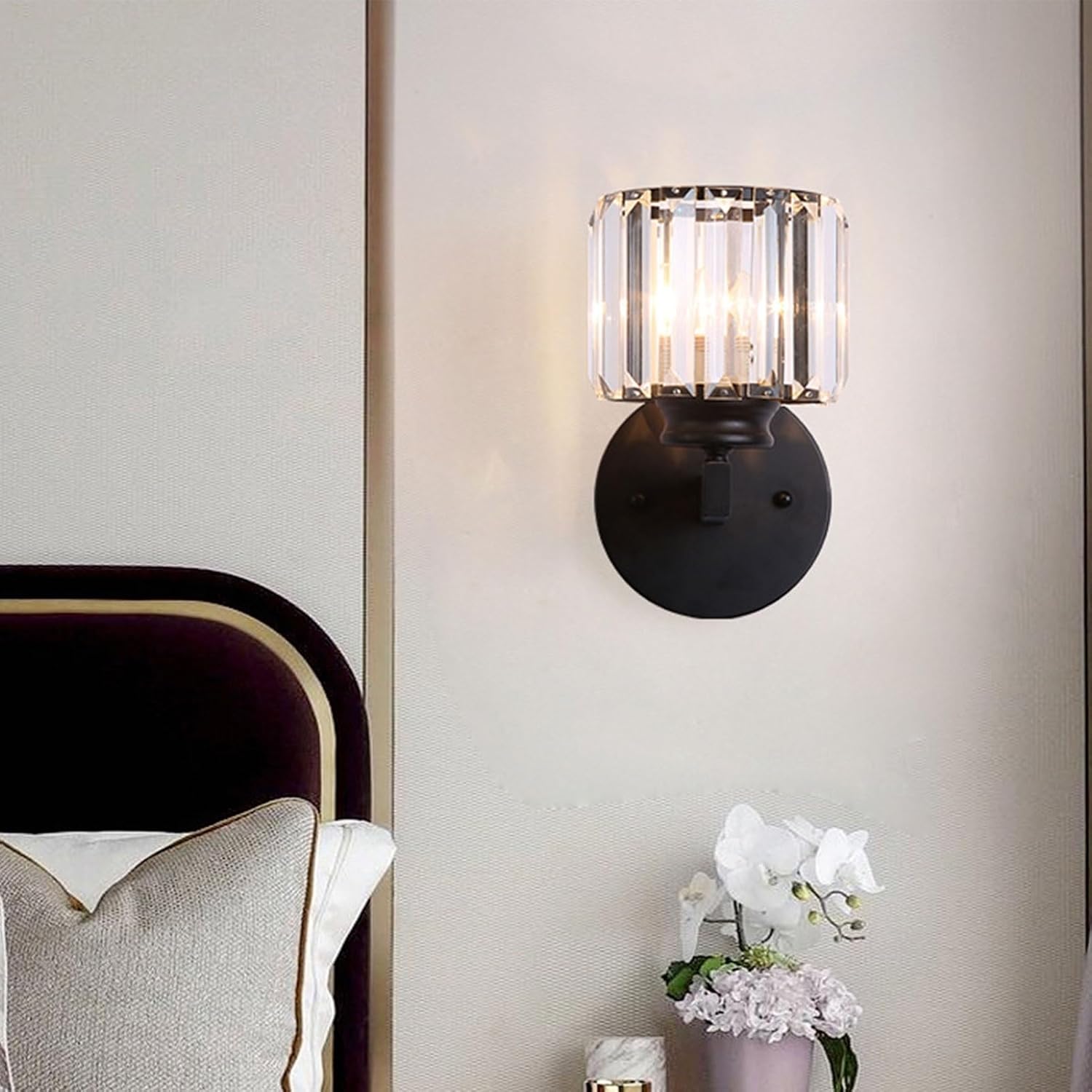 KISAD Wall Lighting Fixtures Clear Glass Prisms Wall Sconces Nordic Modern Wrought Iron Wall Light Wall Mounted Lighting Fixture for Bedroom Living Room Bathroom Vanity Lamp (Color : Black, Size : A)