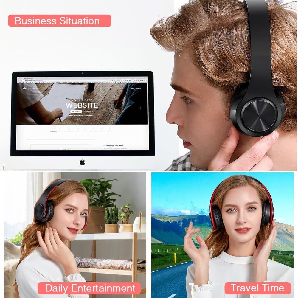 Bluetooth Headphones, Chat- Comfortable Over Ear Stereo Headphsets with Mic, Soft Earmuffs/Foldable/SD/TF, 20H Playtime, Great for Music/OFC/Tour/Gym/Game (20pcs red Colors)