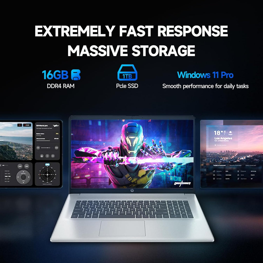 HP 17 Inch Laptop Computer, 17.3' FHD IPS Business Laptop PC, AMD Ryzen 5 (6-Cores), Windows 11 Pro, 16GB RAM 1TB SSD, Copilot AI, 10-Key Number Pad, Type-C, Wi-Fi 6, for Business, Students & Home