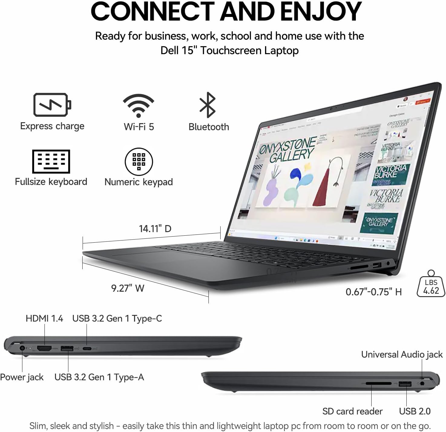Dell Inspiron 15 Touchscreen Laptop Computer, 15.6' FHD IPS Touch Screen Students&Business Laptop PC, AMD Ryzen 5, 32GB RAM 1TB SSD, Windows 11 Pro, 10-Key Number Pad