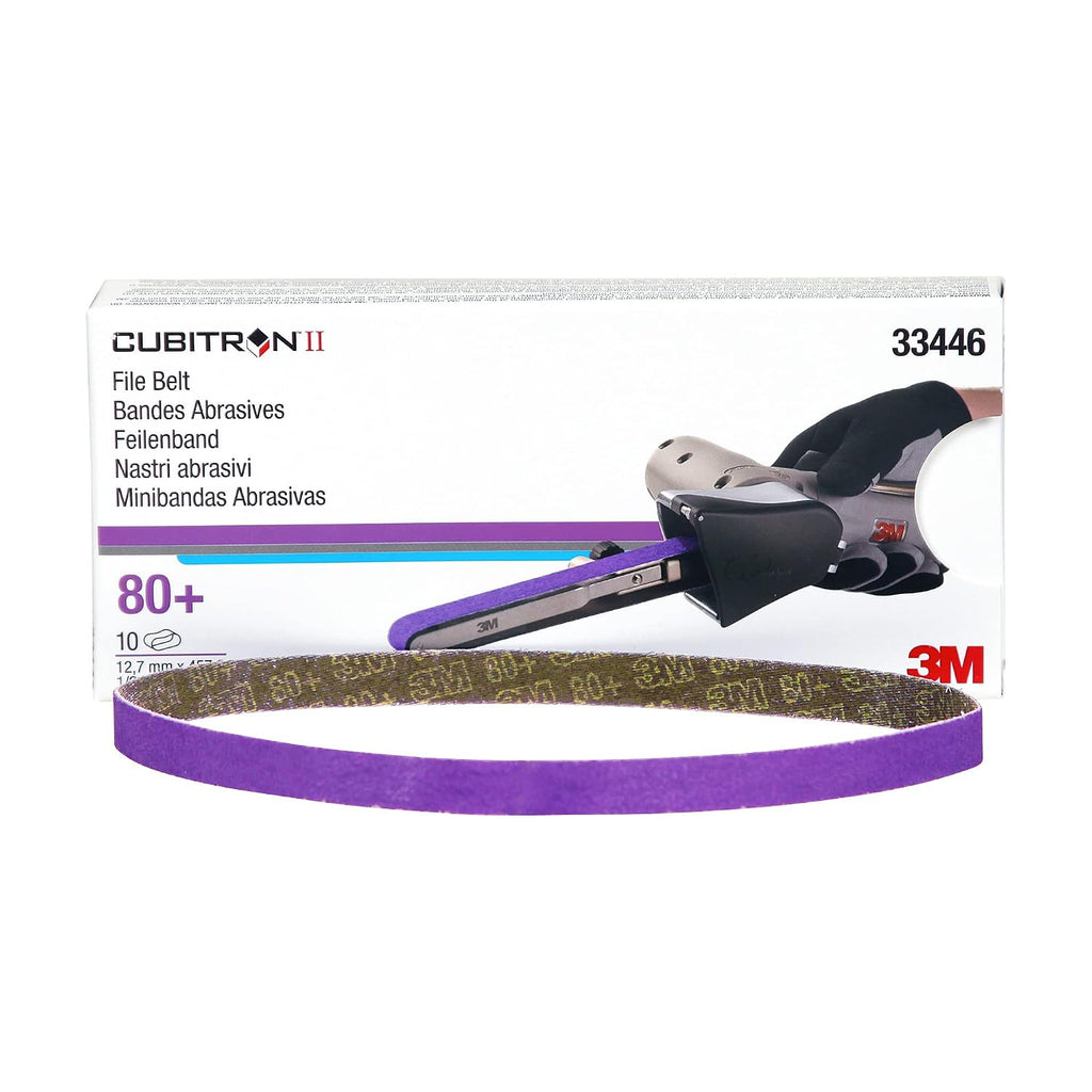 3M Cubitron II File Belt, 33446, 80+ Grit, 1/2 in x 18 in, File Belts, Resin Bonded, Spot Weld Removal, 10 Count (Pack of 5)