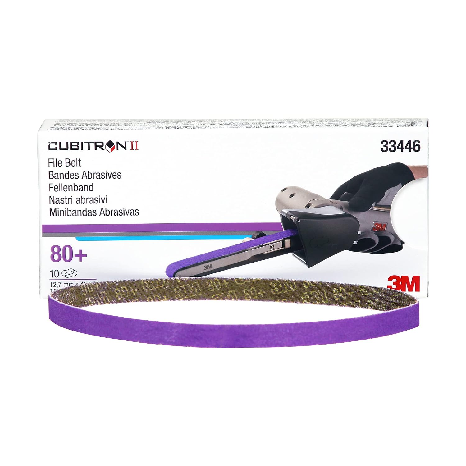 3M Cubitron II File Belt, 33446, 80+ Grit, 1/2 in x 18 in, File Belts, Resin Bonded, Spot Weld Removal, 10 Count (Pack of 5)