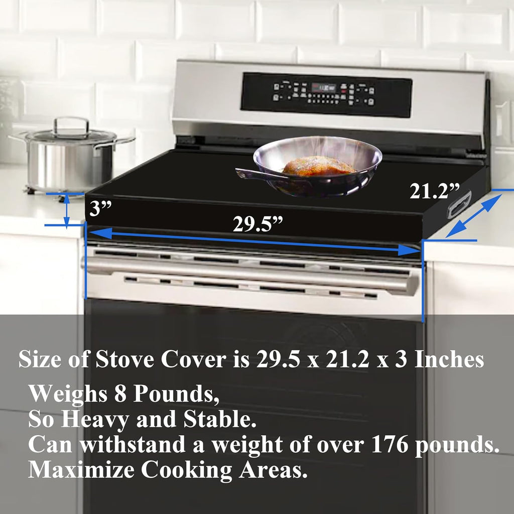 Stainless Steel Gas Stove Top Cover, Noodle Board Cooktop Cover, Kitchen Organizer for Gas and Electric Stove Range Expanding Kitchen Space, Large Size 30'x 22'x3', Black