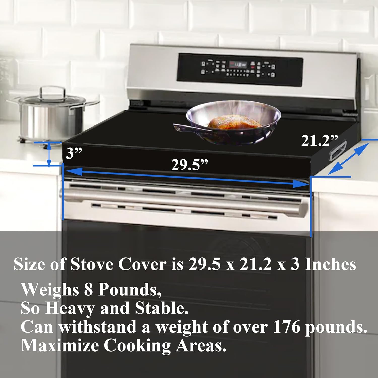 Stainless Steel Gas Stove Top Cover, Noodle Board Cooktop Cover, Kitchen Organizer for Gas and Electric Stove Range Expanding Kitchen Space, Large Size 30'x 22'x3', Black