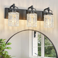 3 Light Crystal Glass Vanity Light, Black Bathroom Lighting Fixtures Over Mirror Modern Bath Wall Sconce Lighting for Bedroom Living Room